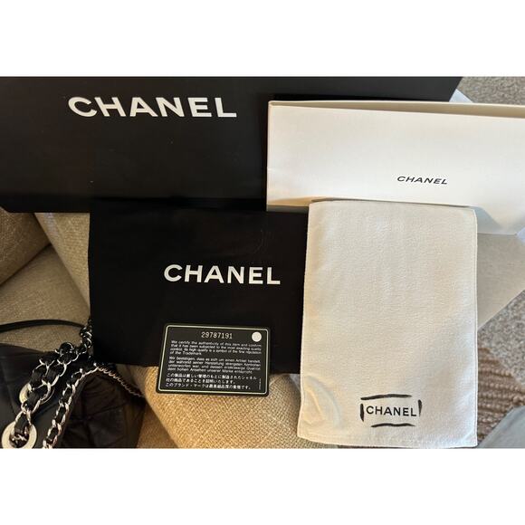 Auth CHANEL Quilted Calfskin 'Chain Around' Large Flap Handbag- Black - NEW - Picture 12 of 15